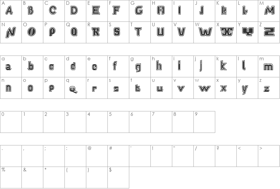 BabelfishContour font character map preview