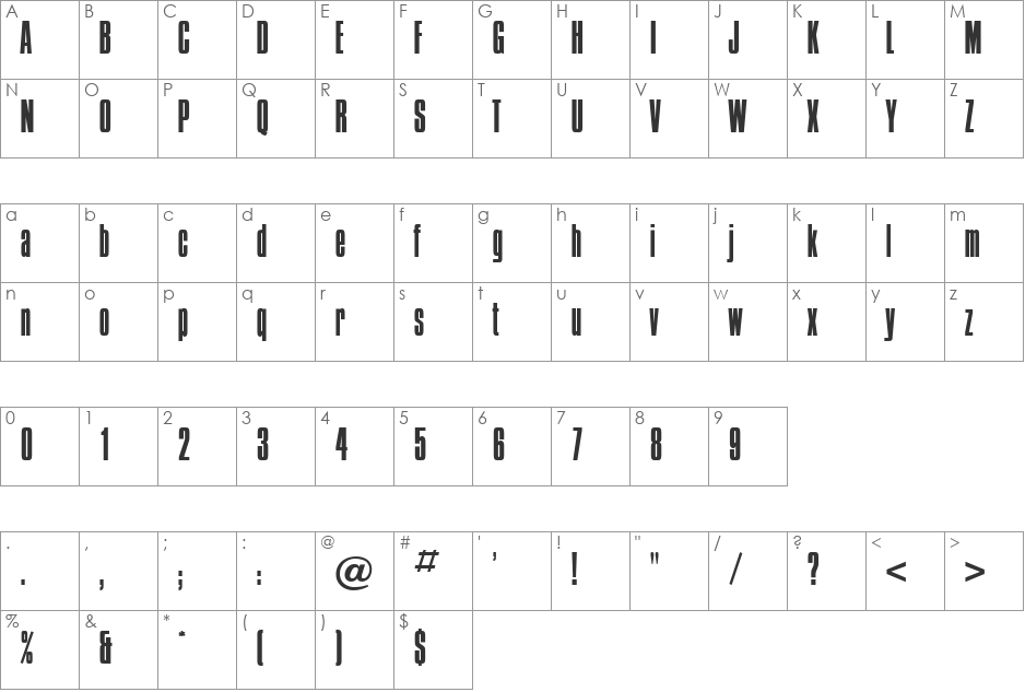 PompejiLight font character map preview