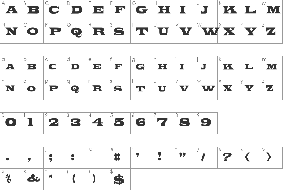 PonchoVia Cn font character map preview