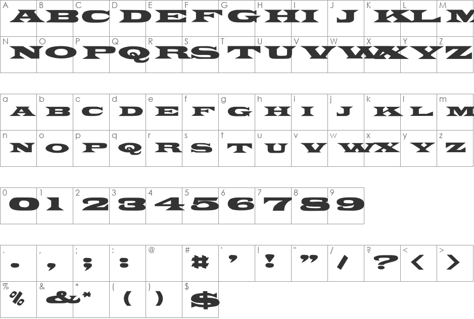 PonchoVia Wd font character map preview