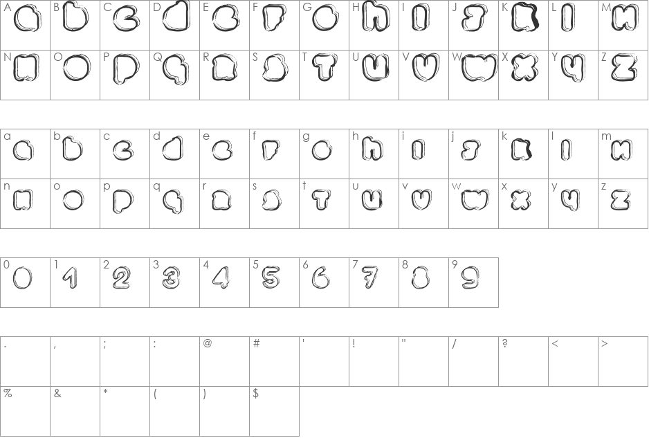 PONCTUATION font character map preview