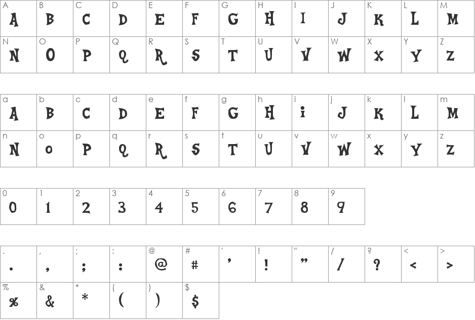 Ponyville font character map preview