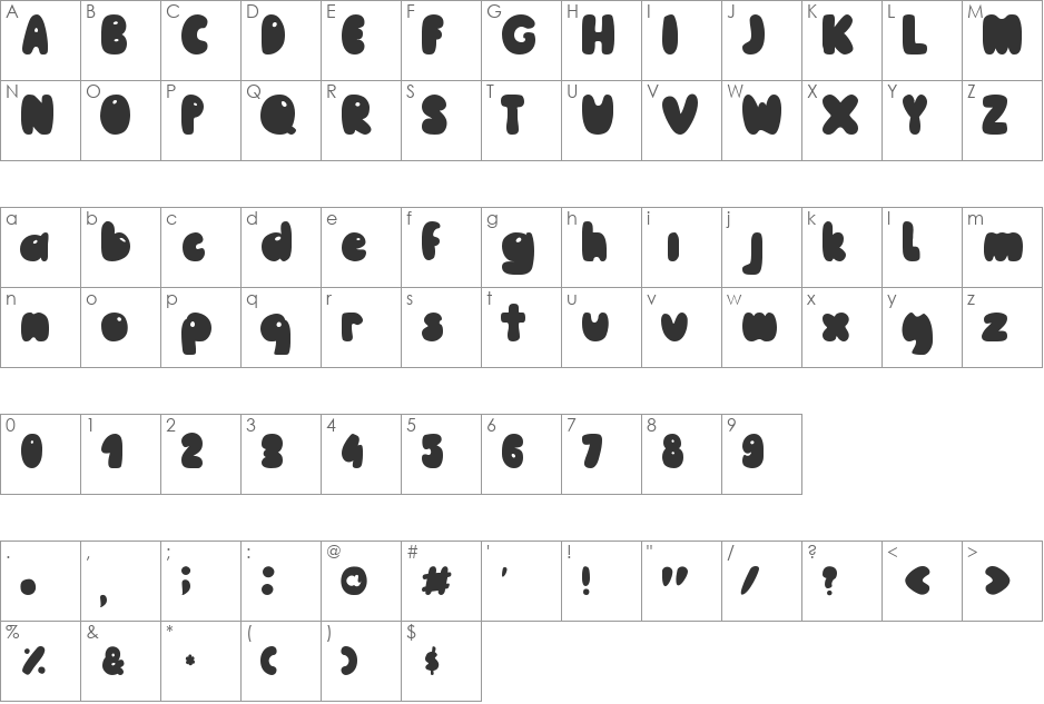 Pooh font character map preview