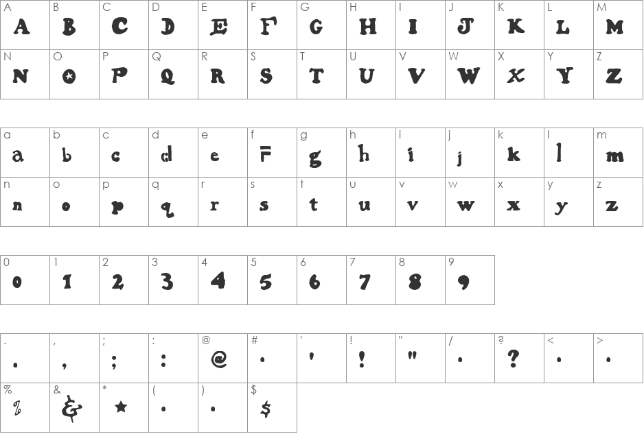 Pooler font character map preview