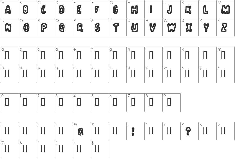 PoopedEyes font character map preview