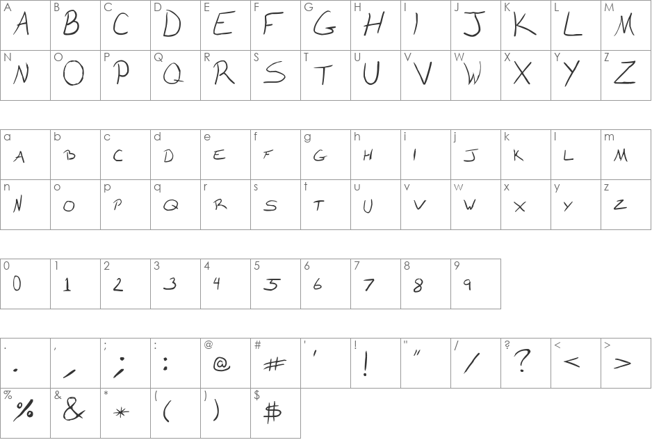 Poor Man's Comic Font font character map preview