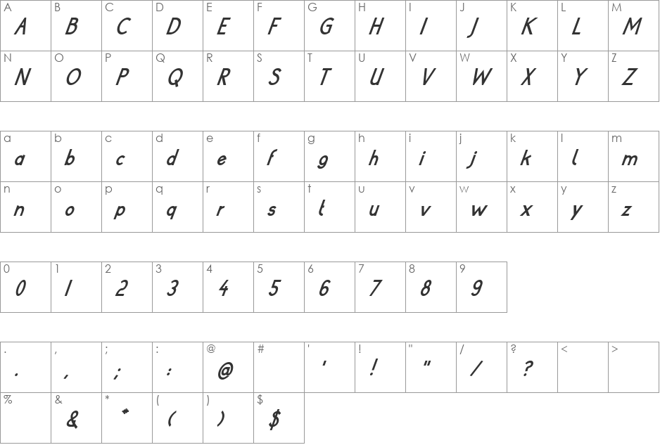 poor weekdays font character map preview