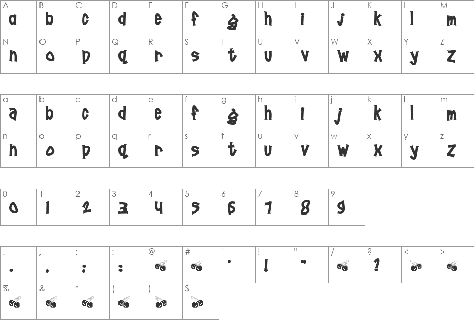 Poornut font character map preview