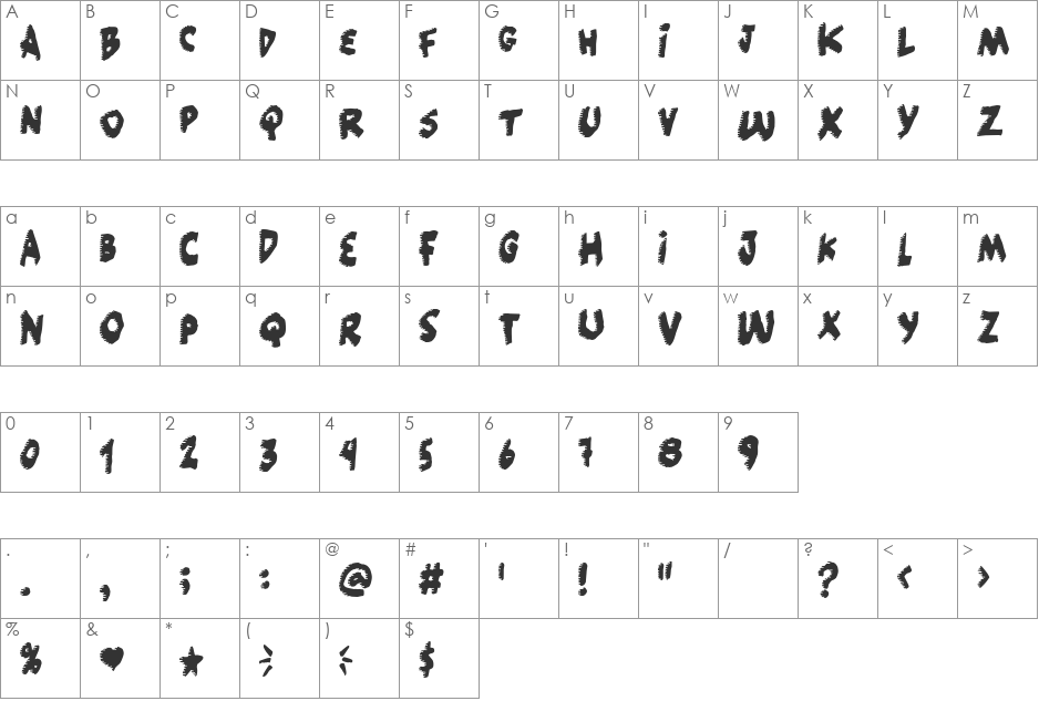 Popcorn NOT included font character map preview