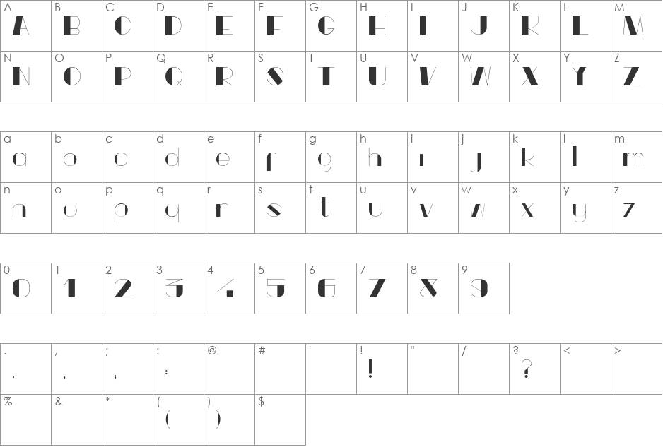 Popeye Type font character map preview