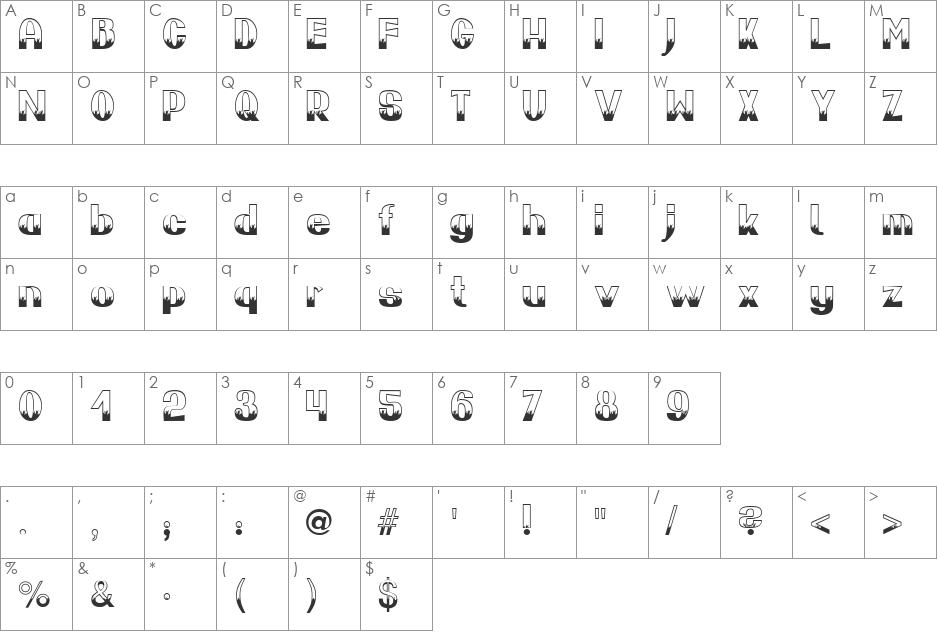 Popfire Becker font character map preview
