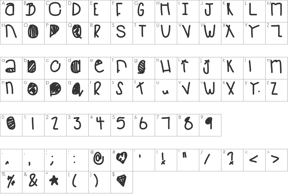 BabooInSpace font character map preview