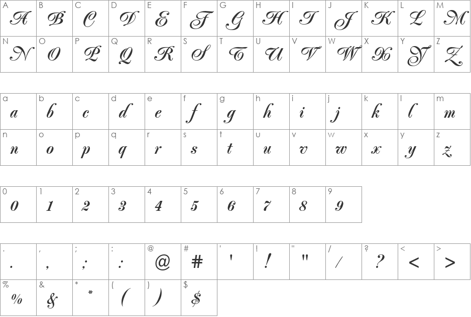 Poppl-Exquisit font character map preview