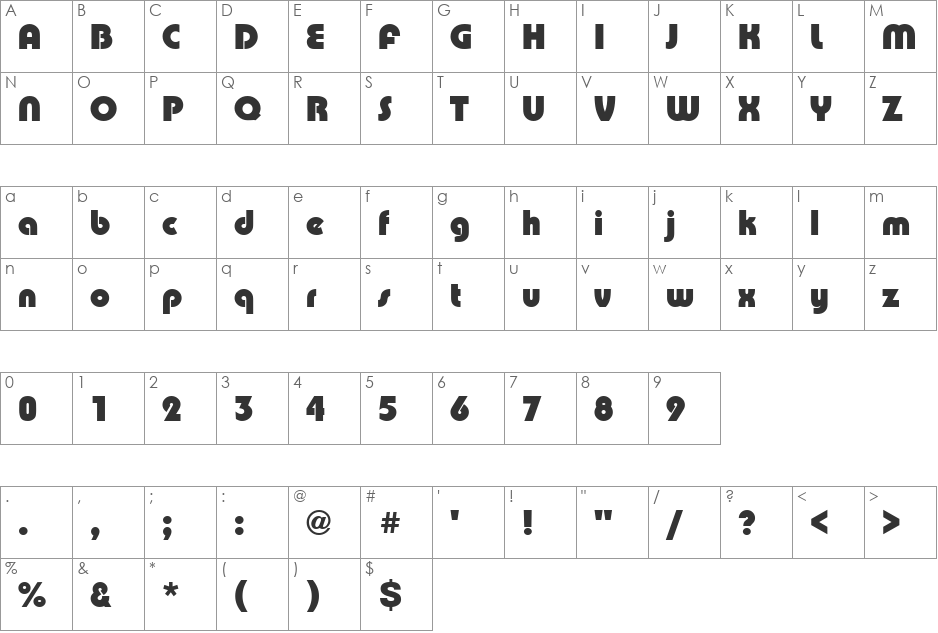 Poppy font character map preview