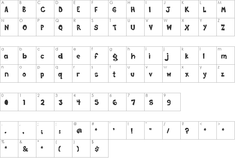 Poppycock font character map preview