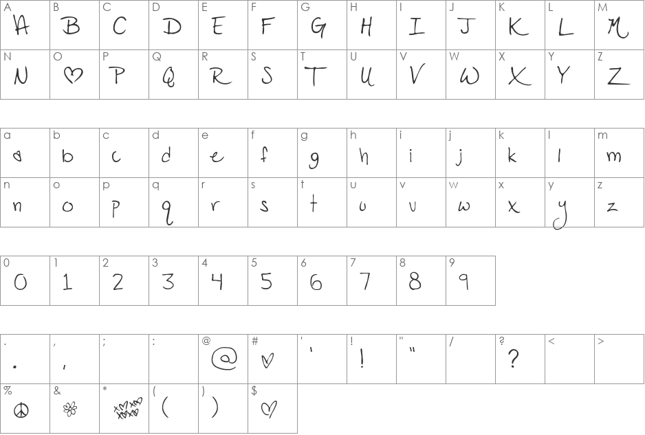 PopStar Autograph font character map preview