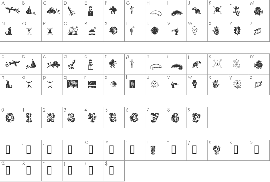 PopticsOneExtras font character map preview