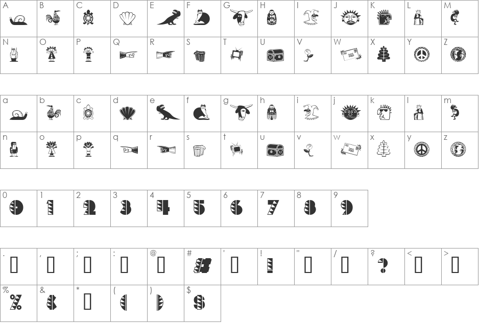 PopticsTwoExtras font character map preview