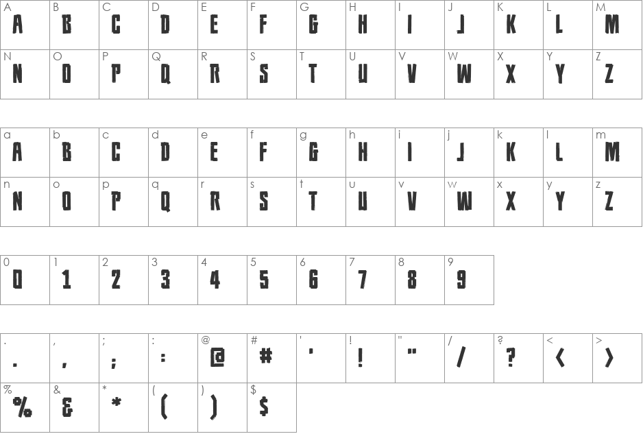 Population Zero BB font character map preview