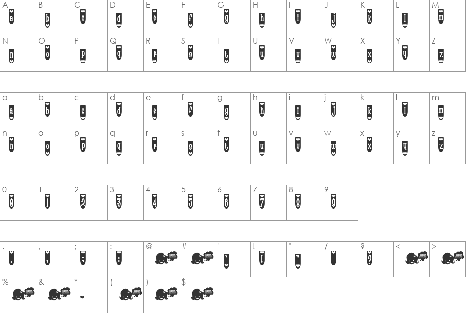 Populuxe Heart On font character map preview