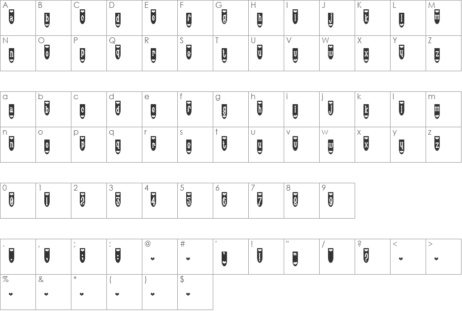 Populuxe Hearton font character map preview
