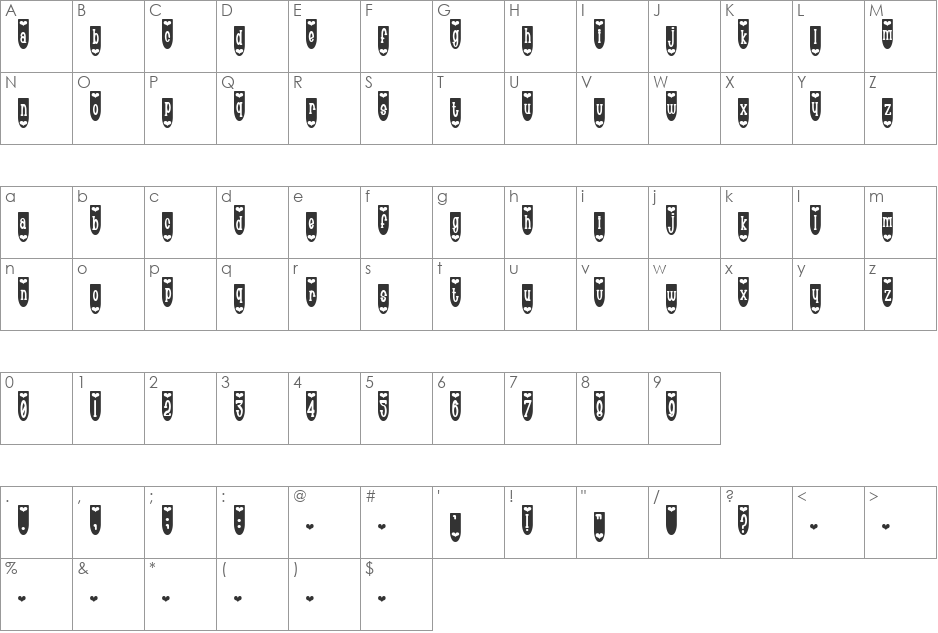 Populuxe Hearton font character map preview