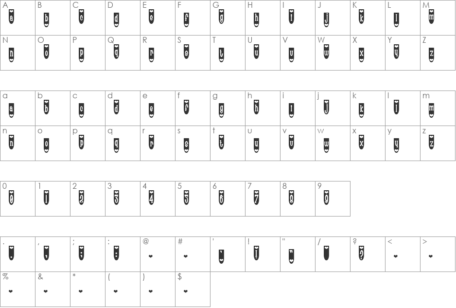 Populuxe Trink font character map preview