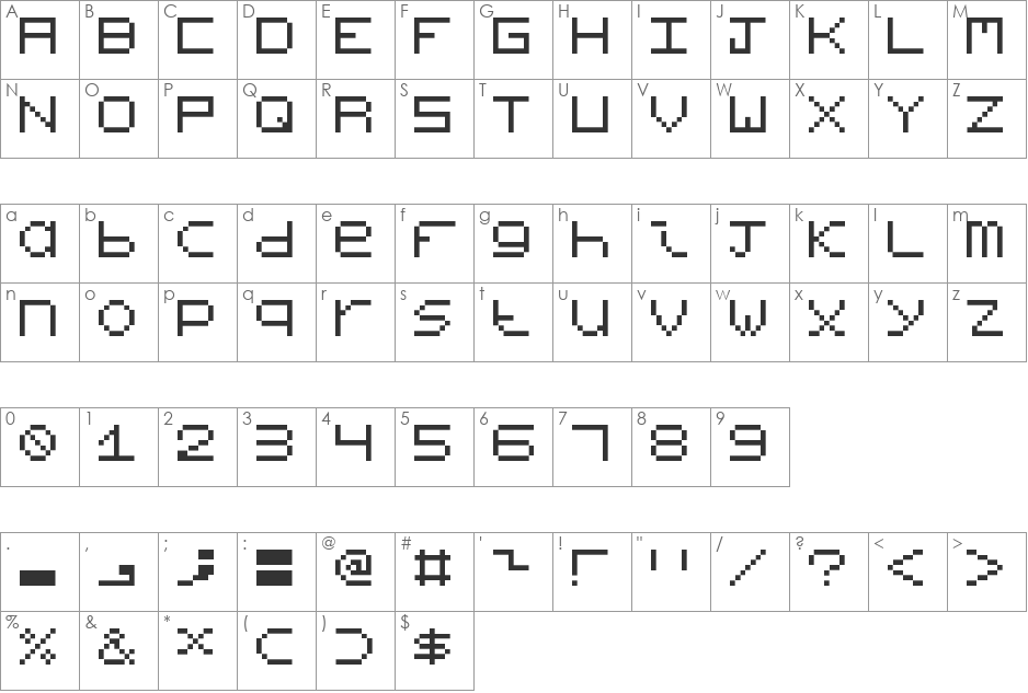 Poque 7 font character map preview