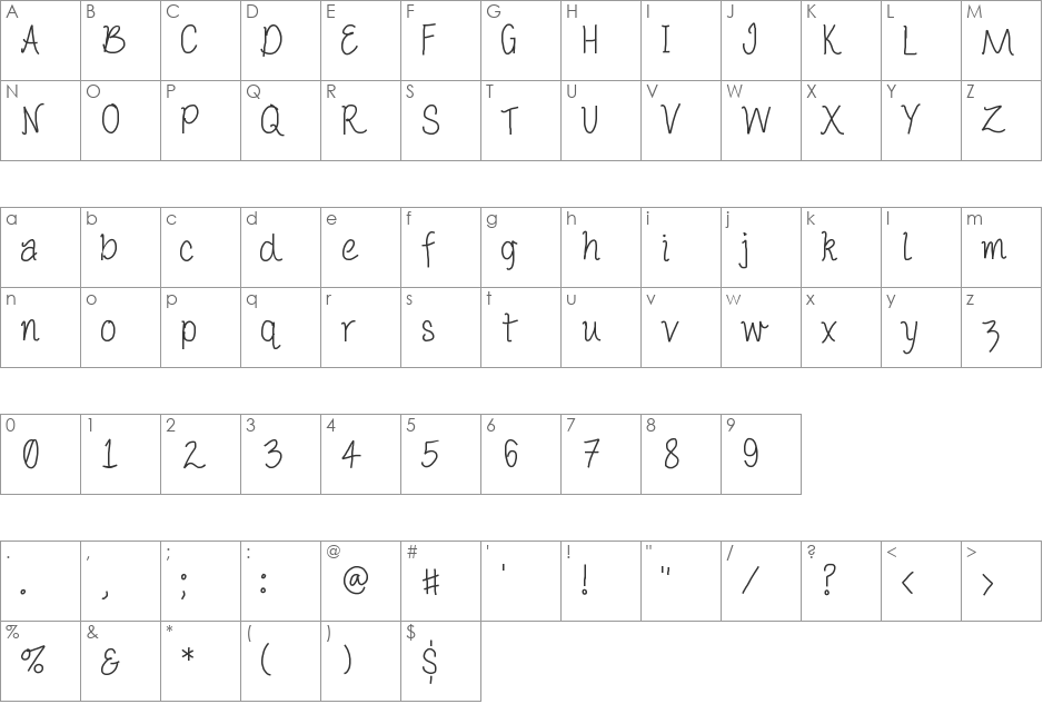 PorcelainPaperPie font character map preview