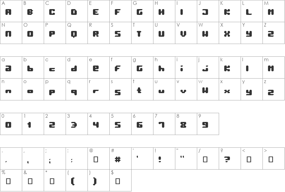 Pormask 2039 font character map preview