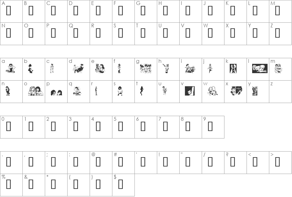 Porn font character map preview
