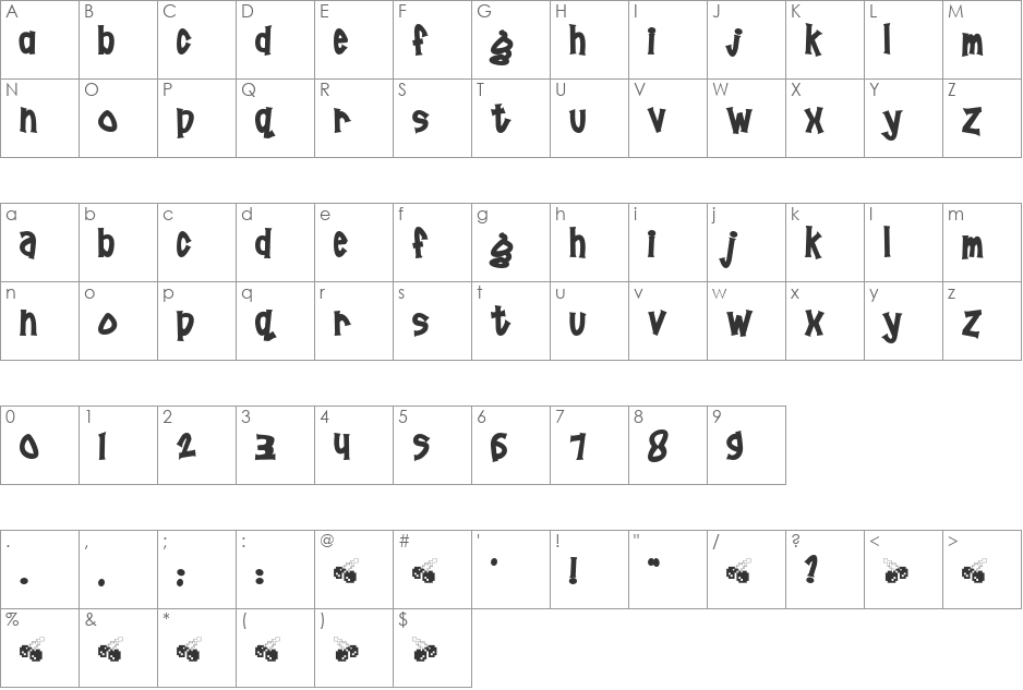 Pornhut font character map preview