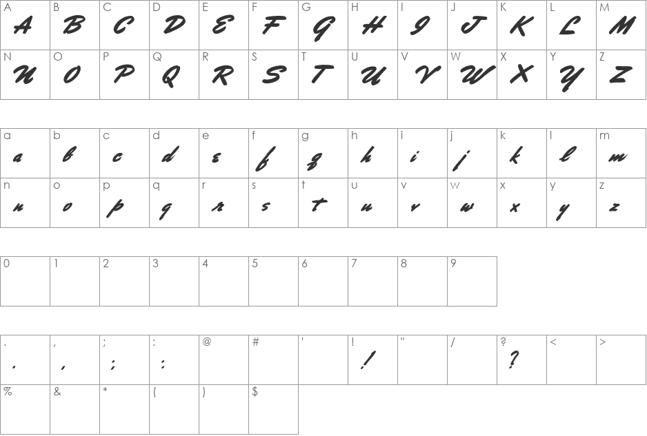 Porongo font character map preview