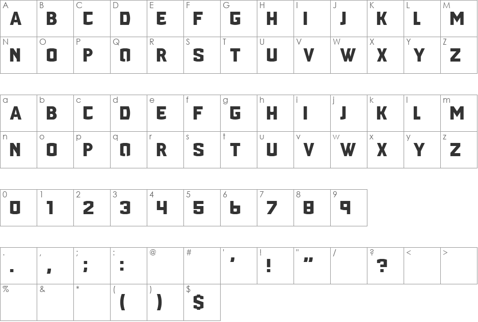 PORT118 font character map preview