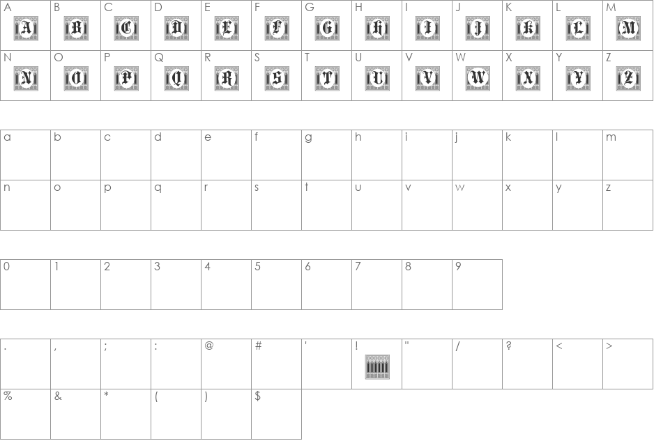 PORTCULLIARD INITIALS font character map preview
