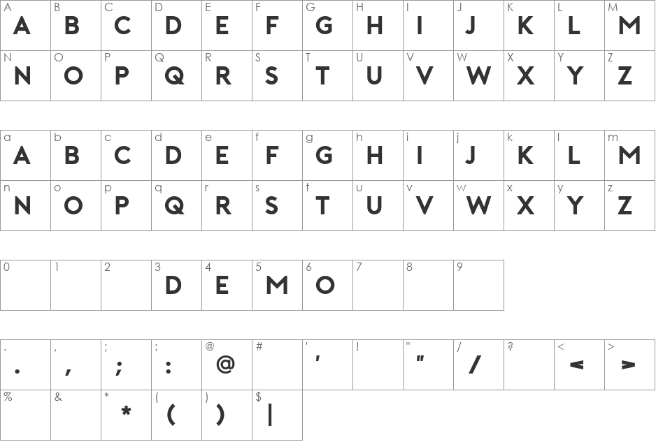Porter font character map preview