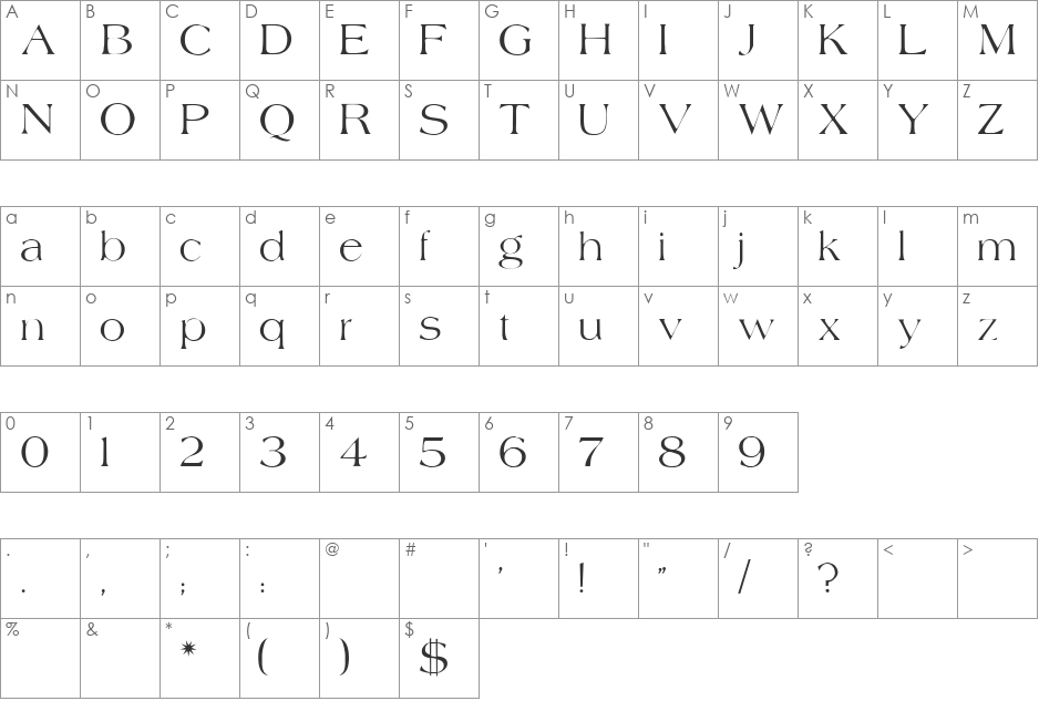 Portia font character map preview