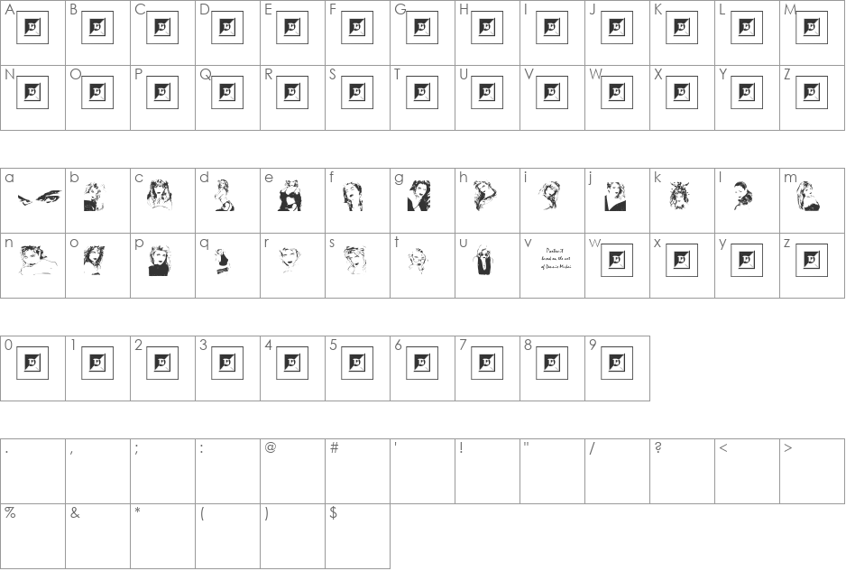 Portrait font character map preview