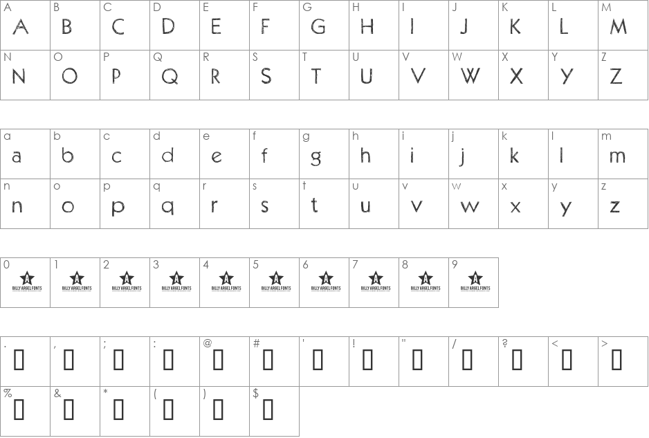 PositivA font character map preview