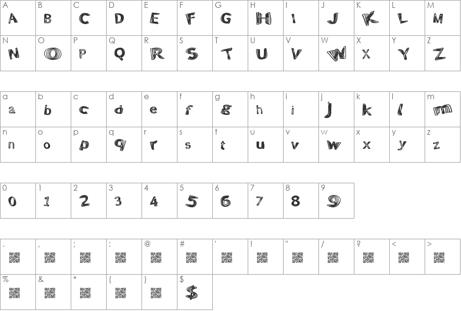 PositiveWarp font character map preview