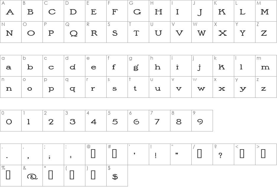 Post Monotone font character map preview