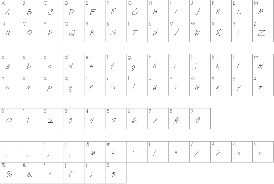 Post Note font character map preview