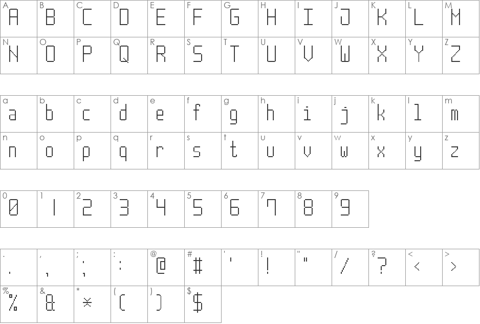 Post Pixel-7 font character map preview