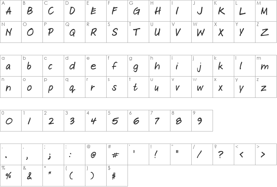 POST-IT Software Notes font character map preview