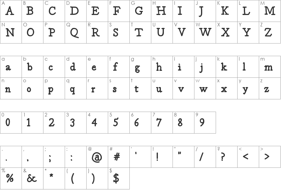 postage font character map preview
