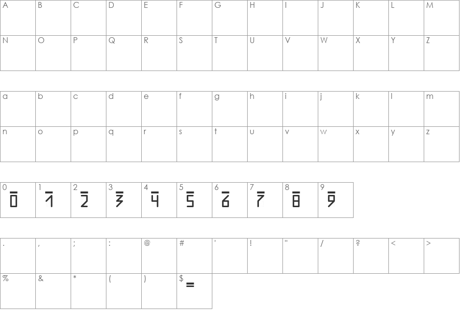 PostIndexBlack font character map preview