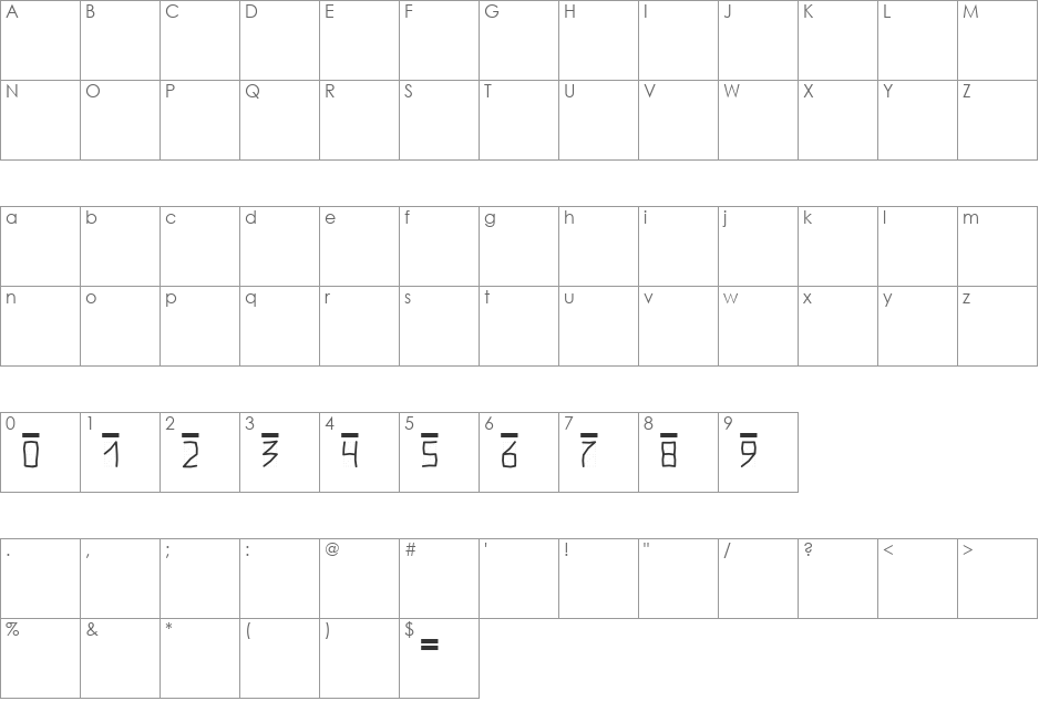 PostIndexHand2 font character map preview