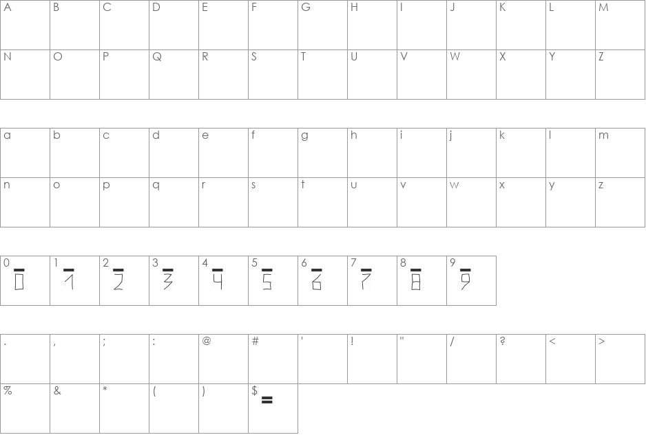 PostIndexHand3 font character map preview