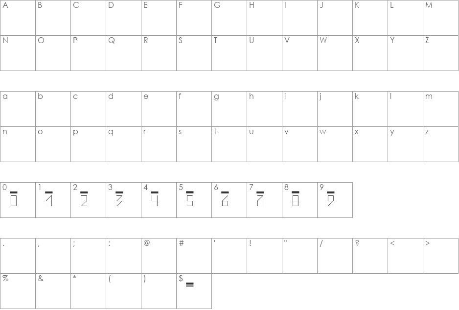 PostIndexLight font character map preview