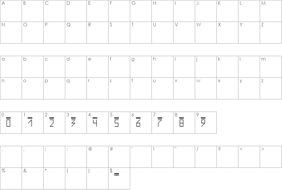PostIndexLight font character map preview